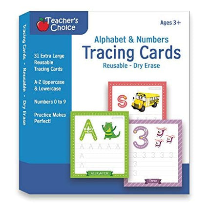 Alphabet & Number Tracing Cards, Reusable, Dry Erase, Upper & Lower Case, 31 Large Reusable Cards, Repetitive Tracing Alphabet and Number Cards, Improve Writing Skills, Flash Cards