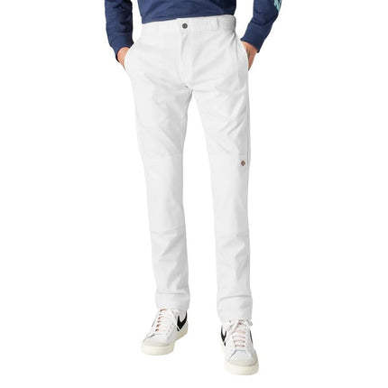 Dickies Men's Skinny Straight Double Knee Work Pants - Durable, Slim Fit, Industrial Uniform & Workwear, White V1, 34W x 30L
