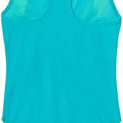 Traje de baño de una pieza Speedo Racerback Sport Splice para niña (EE. UU., Alfa, Mediano, Regular, Azul mar turquesa/Verde neón claro)