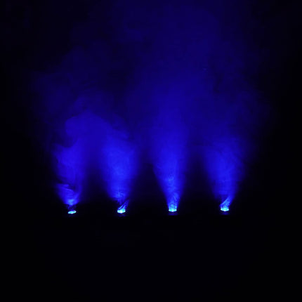 Rockville paquete de 4 MINI RF1 V2 luces de lavado RGBWA+UV negras con batería y controles remotos RF, DMX inalámbrico, bolsa de viaje, perfectas para DJs y eventos