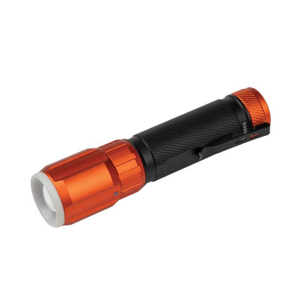 KLEIN TOOLS Rechargeable LED Flashlight with Worklight, 500 Lumens, USB Charging Cable, Pocket Clip, Battery Life Indicator, Magnetic 56412, Orange/Black