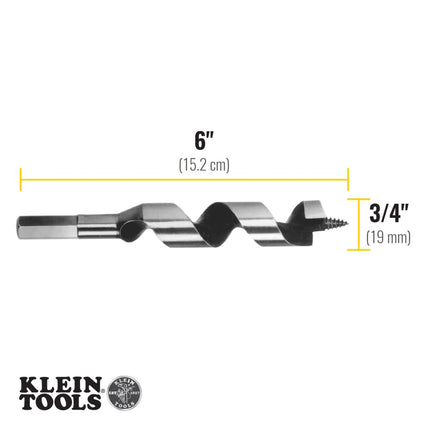 Klein Tools 53402 Steel Ship Auger Bit with Screw Point, 3/4-Inch Bit x 4-Inch Twist Length for Drilling Through Wood with Nails