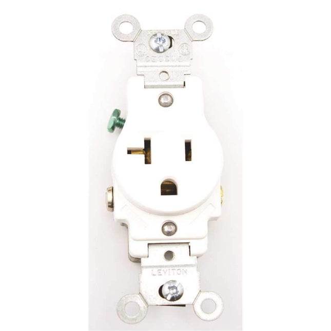 Leviton 5801-W 20-Amp, 125-Volt, Narrow Body Single Receptacle, Straight Blade, Commercial Grade, Grounding, White