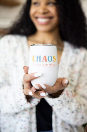 Pearhead “Chaos Coordinator” Wine Tumbler for Mom, 12 oz Insulated Stainless Steel Tumbler with Lid, Funny Mom Gift, Travel Coffee Mug for Women, Mother’s Day Gift, Stemless Wine Cup