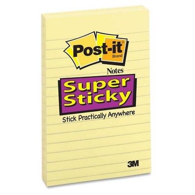 Post-it Super Sticky Lined Notes, 4 Sticky Note Pads, 4 x 6 in., School Supplies, Office Products, Sticky Notes for Vertical Surfaces, Monitors, Walls and Windows, Canary Yellow
