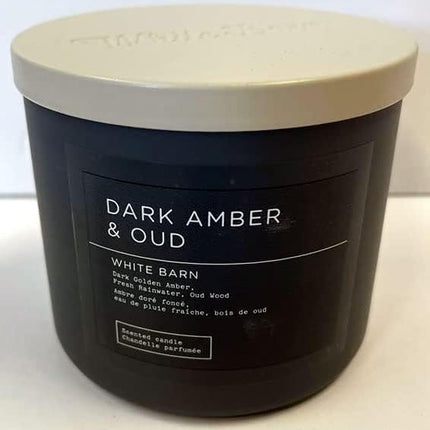 Bath & Body Works, vela de 3 mechas White Barn con aceites esenciales - 14.5 oz - ¡Aromas de primavera 2022! (Ámbar oscuro y Oud)