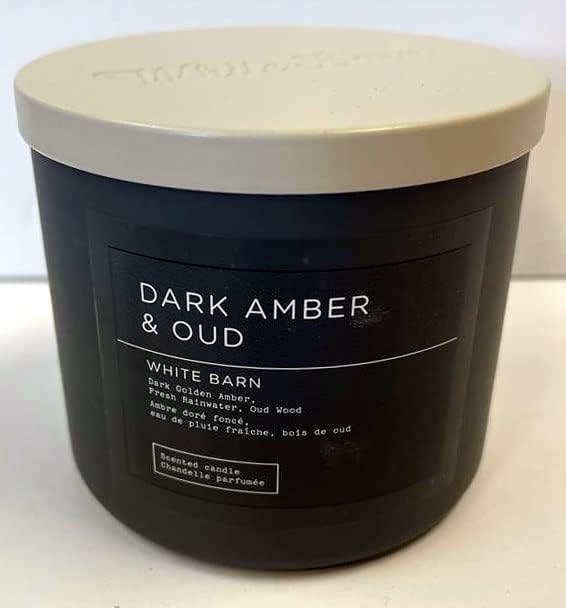 Bath & Body Works, vela de 3 mechas White Barn con aceites esenciales - 14.5 oz - ¡Aromas de primavera 2022! (Ámbar oscuro y Oud)