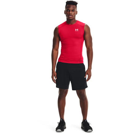 Camiseta sin mangas de compresión HeatGear para hombre de Under Armour, Rojo (600)/Blanco, M