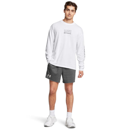Under Armour Men's Rival Terry 6in Short, Lightweight Men's Gym Gear for Training and Warm Ups, Versatile Sports Shorts with Pockets,Castlerock / / Onyx White,SM