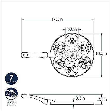 Nordic Ware Holiday Pancake Pan, sartén para tortitas de aluminio fundido, sartén para 7 tortitas, mini sartén para tortitas - Negro