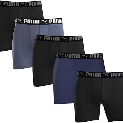 PUMA Men's Microfiber Boxer Brief, 5-Pack - Blue, Gray and Black X-Large