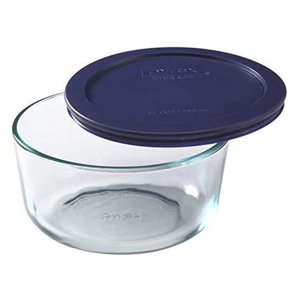 Pyrex Simply Store Glass Round Food Container Set with Blue Lids (6-Piece)