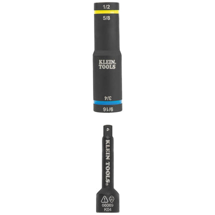 Klein Tools 66009 Impact-Rated 4-in-1 Flip Quad Socket, 3/8-Inch Drive, 12-Point Color-Coded Deep Sockets with 4 Hex Sizes and Adapter