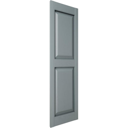 14.5 in. W x 32 in. H Builders Edge, TailorMade Two Equal Panels, Raised Panel Shutters, Includes MaSChing Installation Spikes (Per Pair), 419 - Storm Cloud
