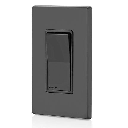 Leviton 5601-2E 15 Amp, 120/277 Volt, Decora Rocker Single-Pole AC Quiet Switch, Residential Grade, Grounding, Black