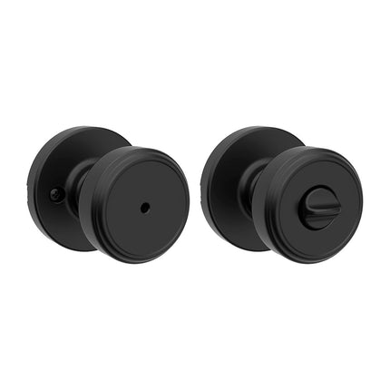 Kwikset Maven Pomo de puerta interior con cierre de privacidad, pomo redondo para baño y dormitorio, pomo sin llave con giro de bloqueo en color negro mate, con protección Microban