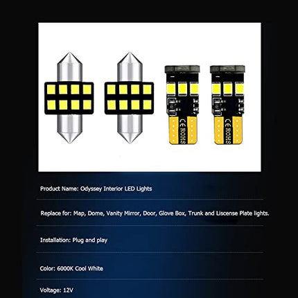 18pcs Odyssey Interior Led Lights Kit for 2011 2012 2013 2014 2015 2016 2017 Honda Odyssey 6000k Super Bright White Interior Led Bulbs Replacement Package + Installation Tool
