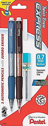Pentel QE417LEBP2 Twist-Erase EXPRESS Mechanical Pencil, .7 mm, 2 per Set