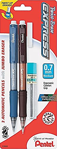 Pentel QE417LEBP2 Twist-Erase EXPRESS Mechanical Pencil, .7 mm, 2 per Set