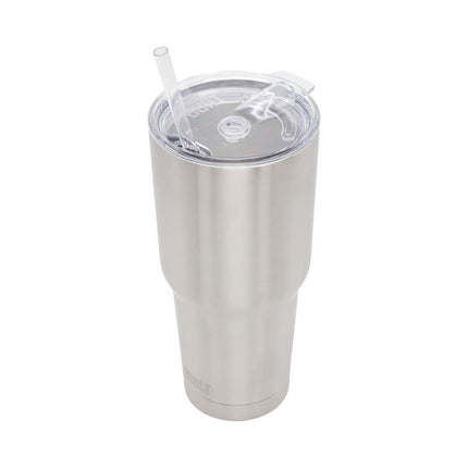 BUILT Double Walled Stainless Steel Tumbler Set with Replacement Lid, 2 Reusable Tritan Wire Straw Cleaning Brush in Gift Box, 1 Count (Pack of 1), Silver
