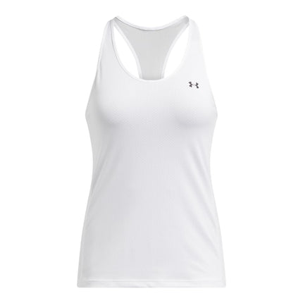 Under Armour Women's Tech Mesh Racer Tank, Ultra-Light and Breathable Running Vest, Athletic Sleeveless Tank Top for Women White