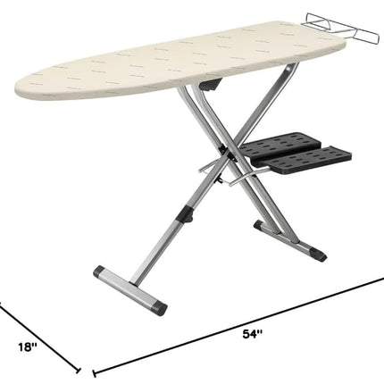 Rowenta IB9100 Pro Compact Professional Space Saving Folding Ironing Board 4-Leg with Hanger Racks and Cotton Cover, 18 54-Inch, Beige, Metal, 18" x 54"
