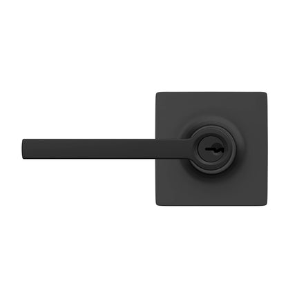 Lock Scout Straight Lever with Square Trim Keyed Entry Door Handle, Matte Black Finish