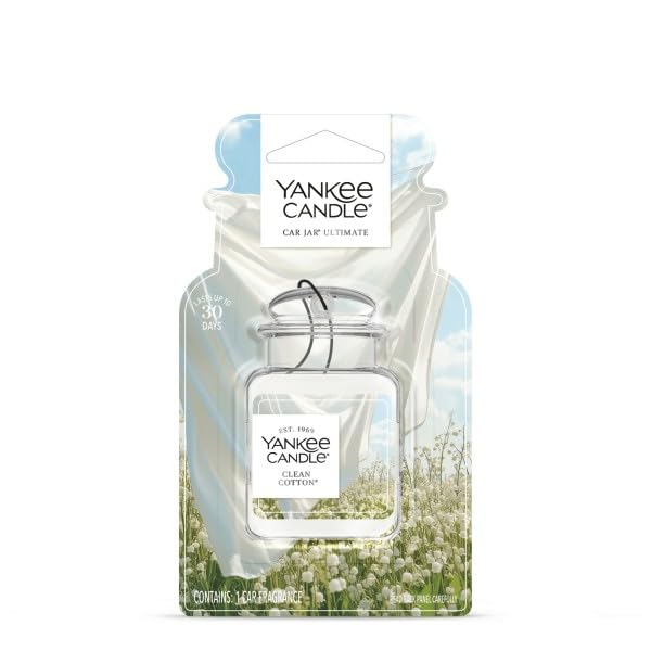 Désodorisants de voiture Yankee Candle, diffuseurs à suspendre Car Jar Ultimate, neutralise les odeurs jusqu'à 30 jours, parfum Coton Frais, 27 g (Lot de 3)