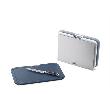 Joseph Joseph Nest 3 Piece Colour coded Chopping Board Set With Storage Stand, Regular - Grey/Blue, Medium