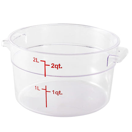 Met Lux 2 Quart Food Storage Containers, 10 Round Commercial Storage Containers - Lids Sold Separately, with Volume Markers, Clear Plastic Food Prep Buckets, Space-Saving Storage