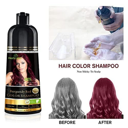 Herbishh Burgundy Red Hair Color Shampoo for Gray Hair Coverage 500ml