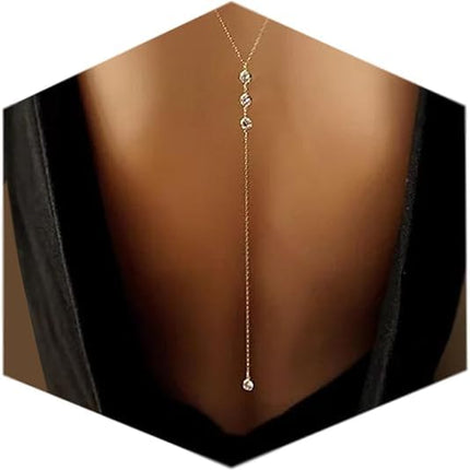 Artmiss Wedding Backdorp Necklace Crystal Gold Y Necklace Long Chain for Women and Brides, One Size, Gold, Crystal