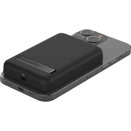 Belkin 5000mAh Magnetic Wireless Power Bank, Portable Charger Compatible with MagSafe, Battery Pack with 7.5W Output, 10W Input and Kickstand, Compatible with iPhone 16, 15, 14, 13, 12 Series - Black