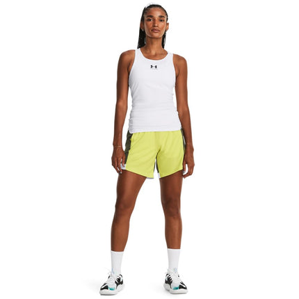 Short de basket Under Armour Baseline 6" pour femme, (743) Jaune Citron/Vert Olive Marine/Jaune Citron, XL
