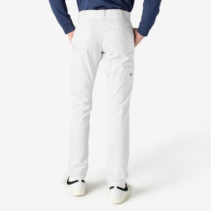 Pantalones de trabajo Dickies Skinny Straight de doble rodilla para hombre - Duraderos, ajuste delgado, uniforme industrial y ropa de trabajo, blanco V1, 34W x 30L