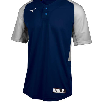 Mizuno Youth Aerolite 2-Button Baseball Jersey, Navy-Grey, Small