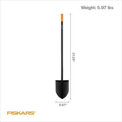 Fiskars Long Handle Round Point Steel Digging Shovel