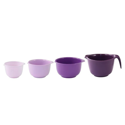 Glad Mixing Bowls with Pour Spout, Set of 4 - Nesting Plastic Bowls (1.2qt, 1.9qt, 2.8qt, and 3qt with Handle) - Non Slip Base, Dishwasher Safe Kitchen Cooking and Baking Supplies, Purple