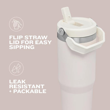STANLEY IceFlow Stainless Steel Tumbler with Straw - Vacuum Insulated Water Bottle for Home, Office or Car Reusable Cup Leak Resistant Flip Cold 12 Hours Iced 2 Days (Rose Quartz)