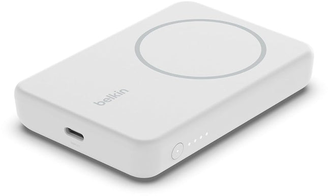 Belkin 5000 mAh Magnetic Wireless Power Bank Portable Charger Compatible with MagSafe with Pass-Thru Charging, 7.5W Output, 10W Input White