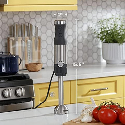 GE Immersion Hand Blender, 500 Watt High-Performance, 3-in-1 with Blend & Chop, Whisk & Chopping Jar Attachments, Dual Speed Immersion for Easy One-Handed Operation, Stainless Steel, G8H1AASSPSS