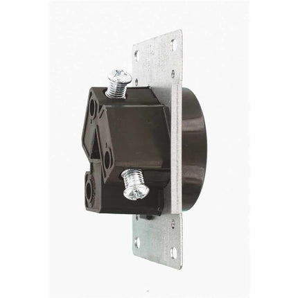 Leviton 5207-S10, 30 amperios, 125/250 voltios, NEMA 10-30R, 3P, 3W, receptáculo de montaje empotrado, hoja recta, grado industrial, sin toma a tierra, AL-CU, cableado lateral, correa de acero-negro, sin tamaño