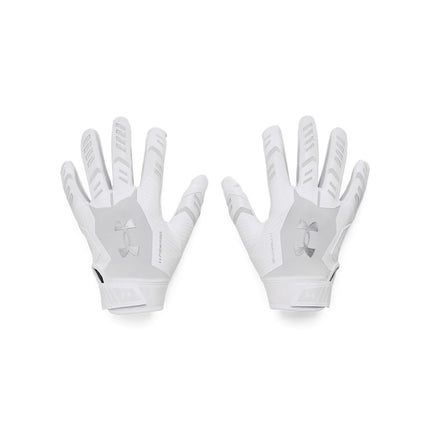 Under Armour Boys F9 Nitro Football Gloves, (100) White/Distant Gray/Metallic Silver, Large