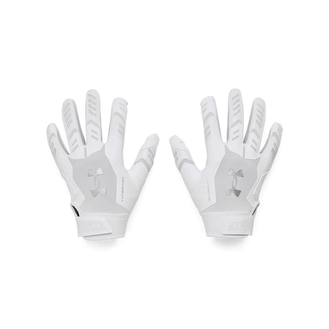 Under Armour Boys F9 Nitro Football Gloves, (100) White/Distant Gray/Metallic Silver, Large