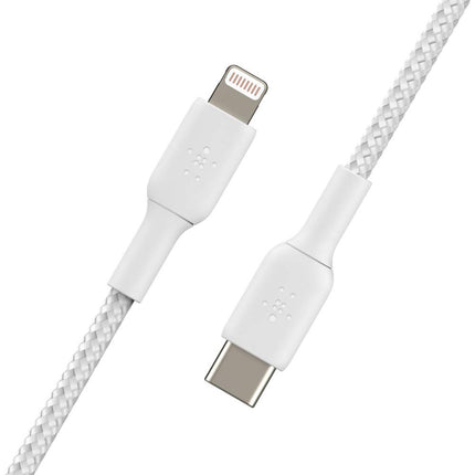Belkin Braided USB-C to Lightning Cable (iPhone Fast Charging Cable for iPhone 14, 13, 12 or earlier) Boost Charge MFi-Certified iPhone USB-C Cable (2m, White)