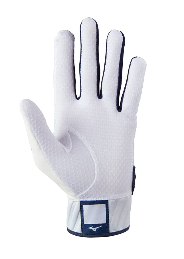 Mizuno MVP Youth Baseball Batting Glove, White-Navy, X-Small