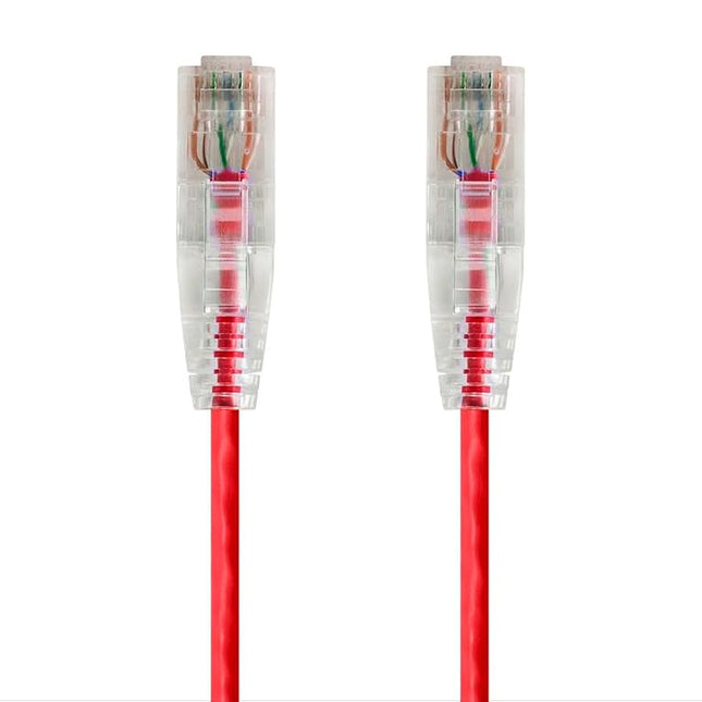 Monoprice SlimRun Cat6 Ethernet Patch Cable - Network Internet Cord - RJ45, Stranded, 550Mhz, UTP, CMR, Riser Rated, Pure Bare Copper Wire, 28AWG, 5ft, Red