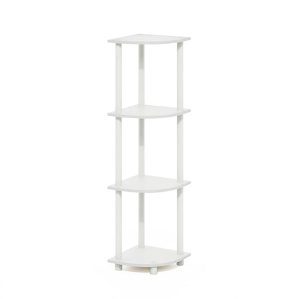 Furinno TURN-N-TUBE Corner Shelf, 4-Tier Corner Bookshelf, Display Storage Shelves with Open Shelves, for Organization and Storage, Living Room, Home Office, Garage, White
