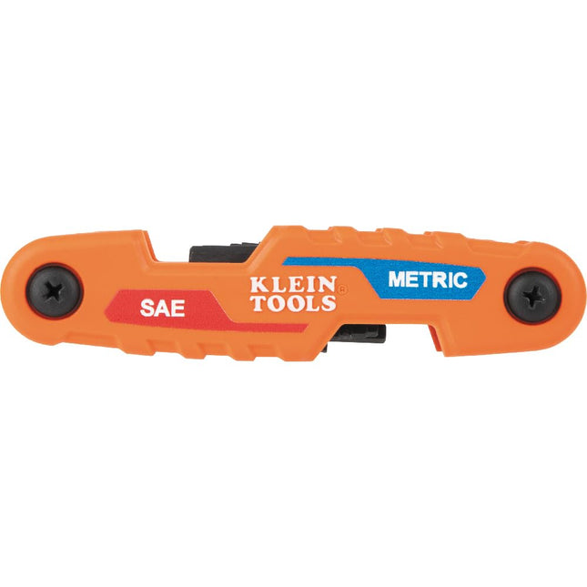 KLEIN TOOLS 70590 Compact Folding Hex Key, Metric and SAE Combo Set, 12 Keys, Industrial Strength Heat Treated Alloy Steel