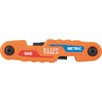 KLEIN TOOLS 70543 3-Piece Compact Folding Hex Key Set, Metric, SAE, Torx Sizes, 25 Keys, Industrial Strength Heat Treated Alloy Steel
